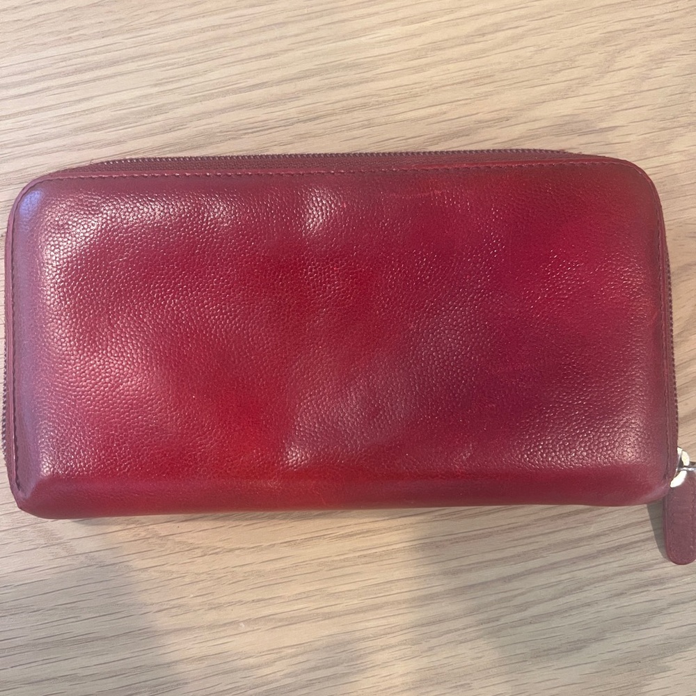AUTHENTIC CHANEL red calfskin/lamb skin leather zip around wallet. - Picture 3 of 10